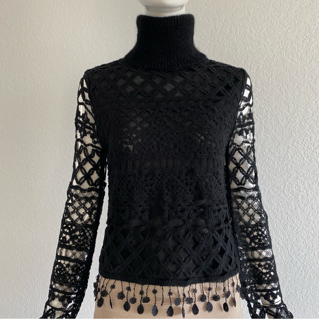 Herve Leger Black Crochet Overlay Sweater